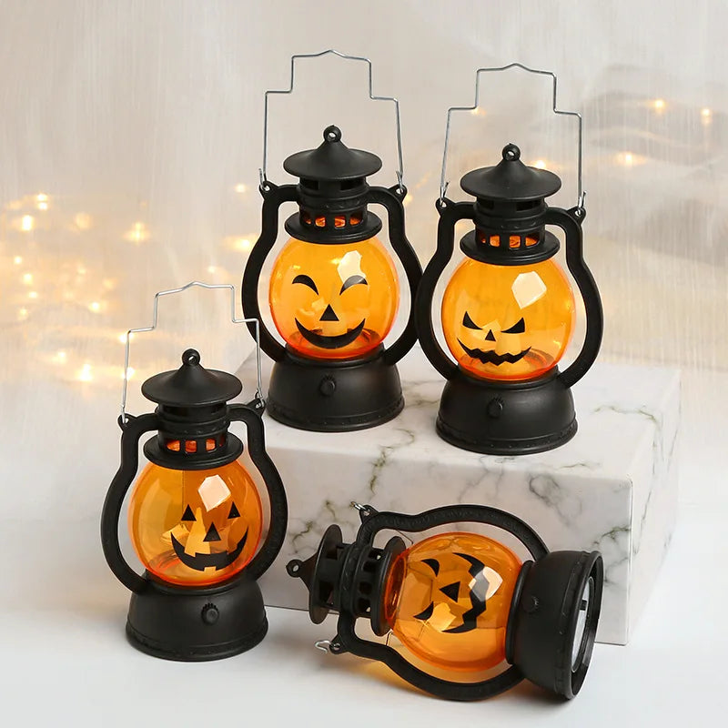 Linterna LED colgante de calabaza – lámpara decorativa retro para Halloween