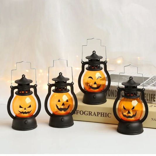 Linterna LED colgante de calabaza – lámpara decorativa retro para Halloween