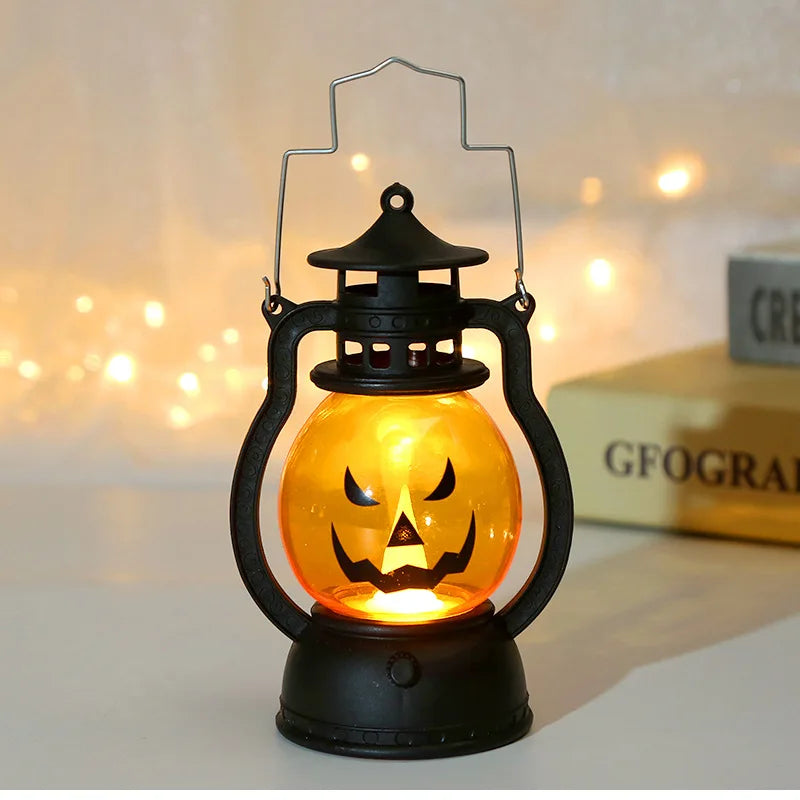 Linterna LED colgante de calabaza – lámpara decorativa retro para Halloween