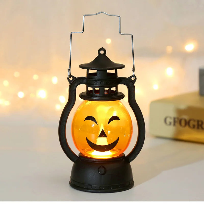 Linterna LED colgante de calabaza – lámpara decorativa retro para Halloween