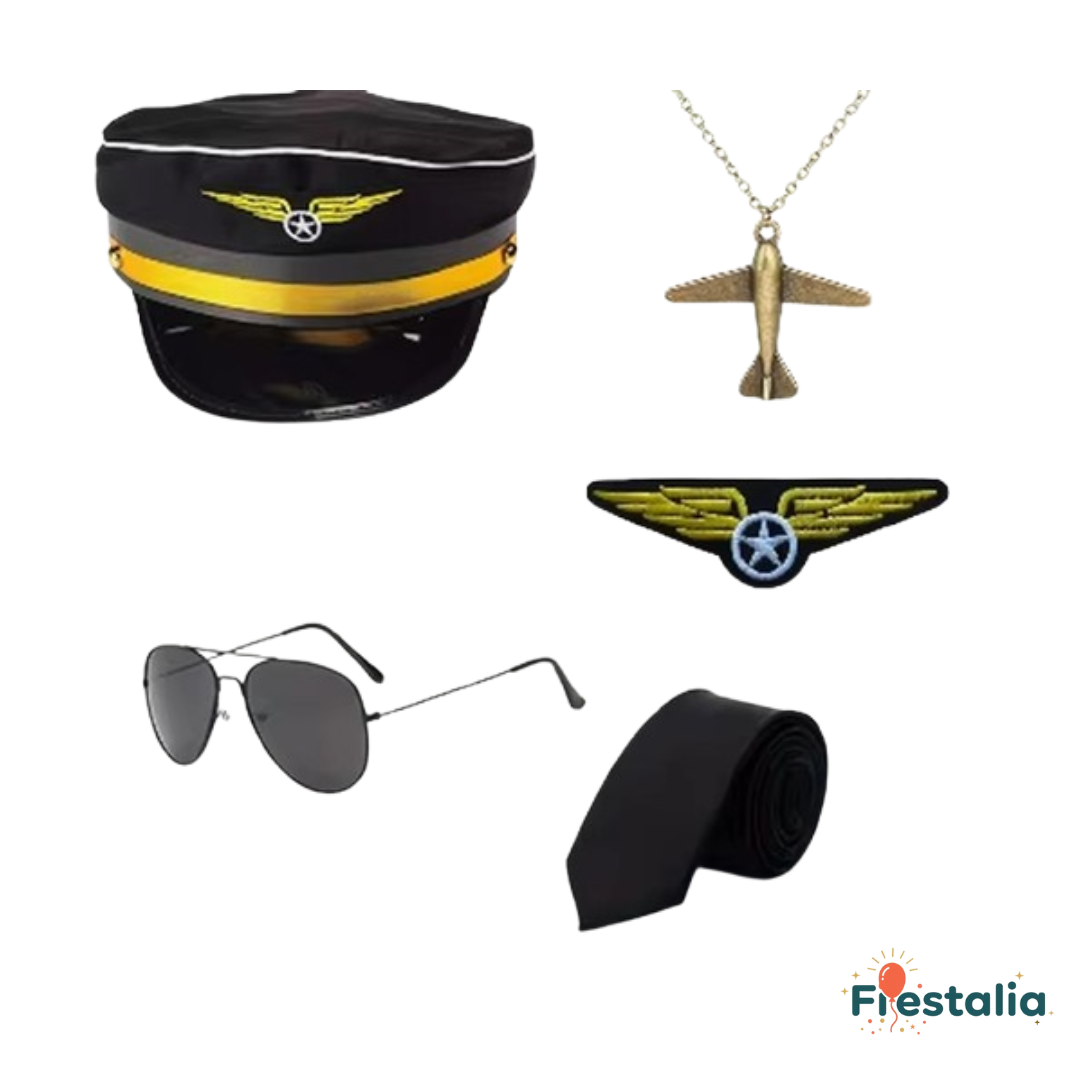 Set de accesorios de piloto para disfraces – 4 piezas