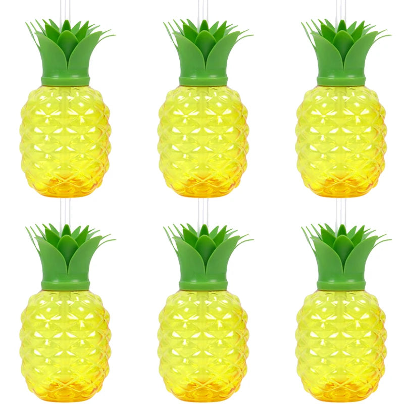 Vasos tropicales con forma de piña, coco y fresa para fiestas veraniegas