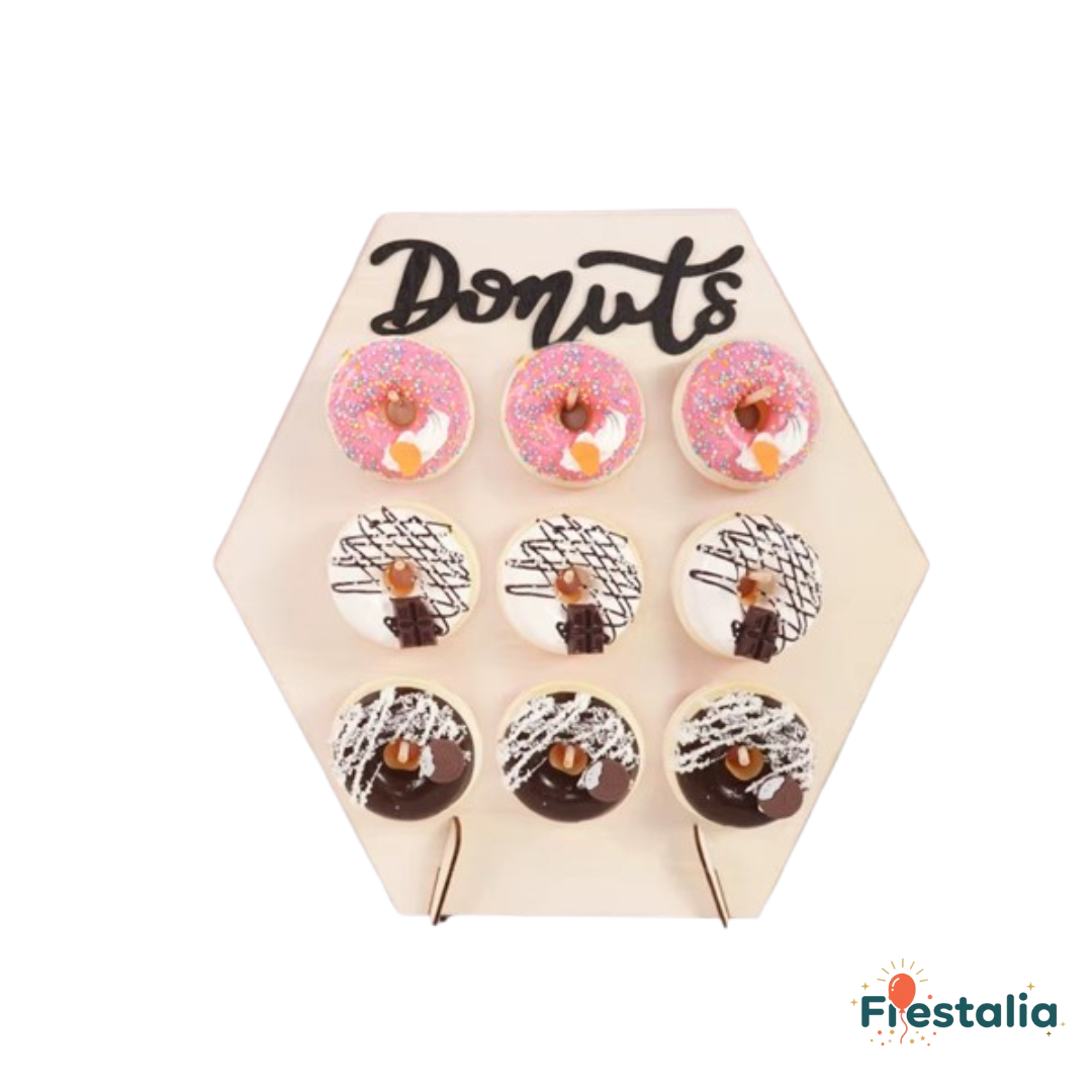 Soporte de madera para donuts – decoración de mesa y candy bar