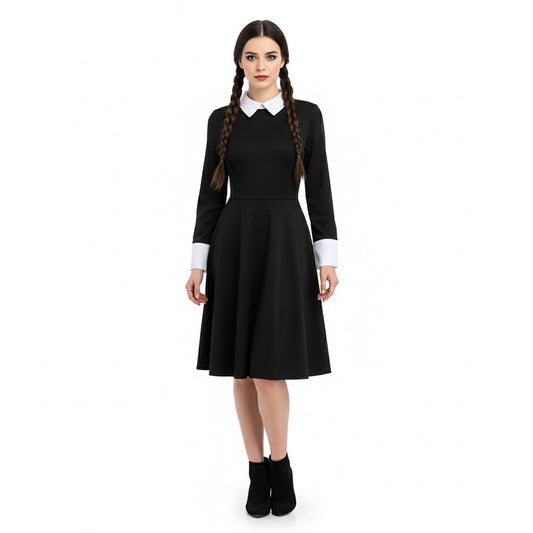 Traje Wednesday Addams estilo gótico – Vestido Halloween adulto y infantil