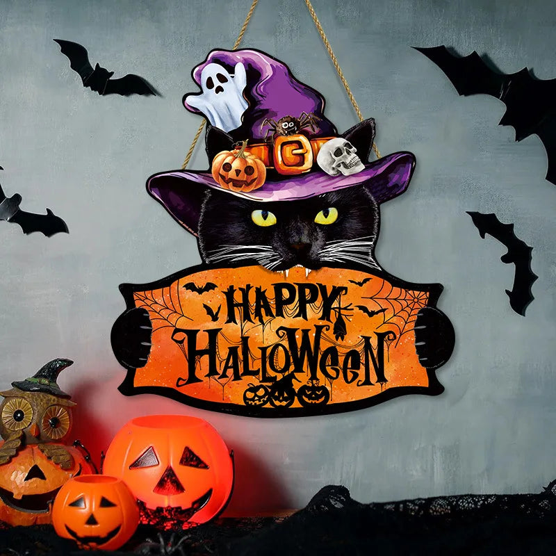 Cartel colgante de Halloween con diseño de calabaza – adorno para puerta o pared