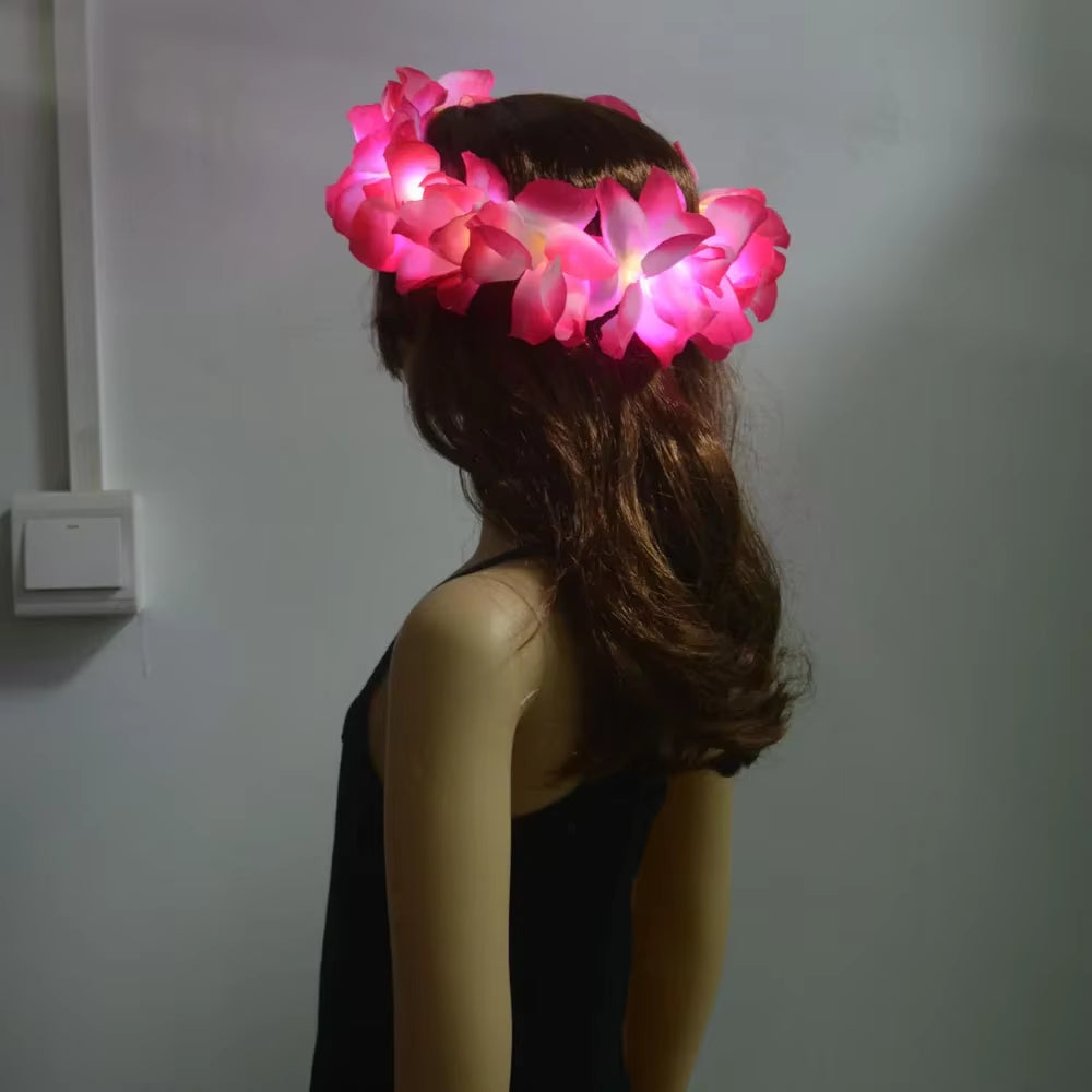 Diadema LED hawaiana con flores para fiestas y bodas