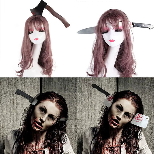 Diademas de Halloween con armas falsas sangrientas para disfraces