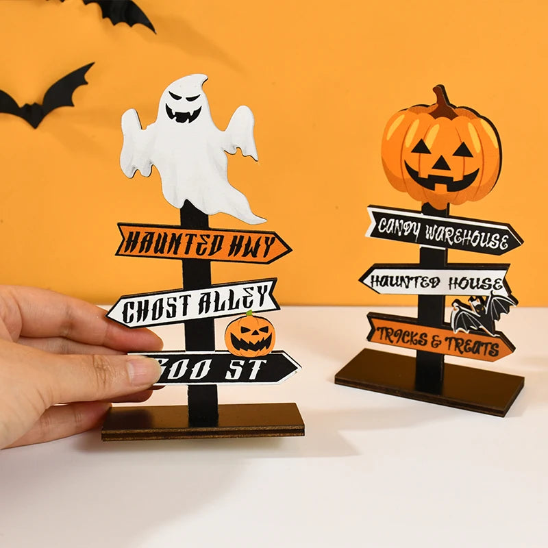 Adorno de mesa de madera con calabaza o fantasma – decoración de Halloween