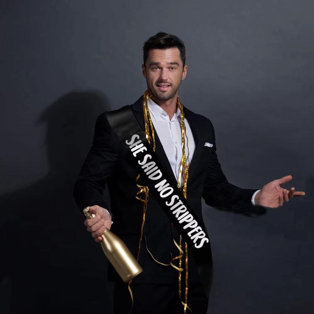 Faja de Novio “She Said No Strippers” | Accesorio Divertido Despedida de Soltero