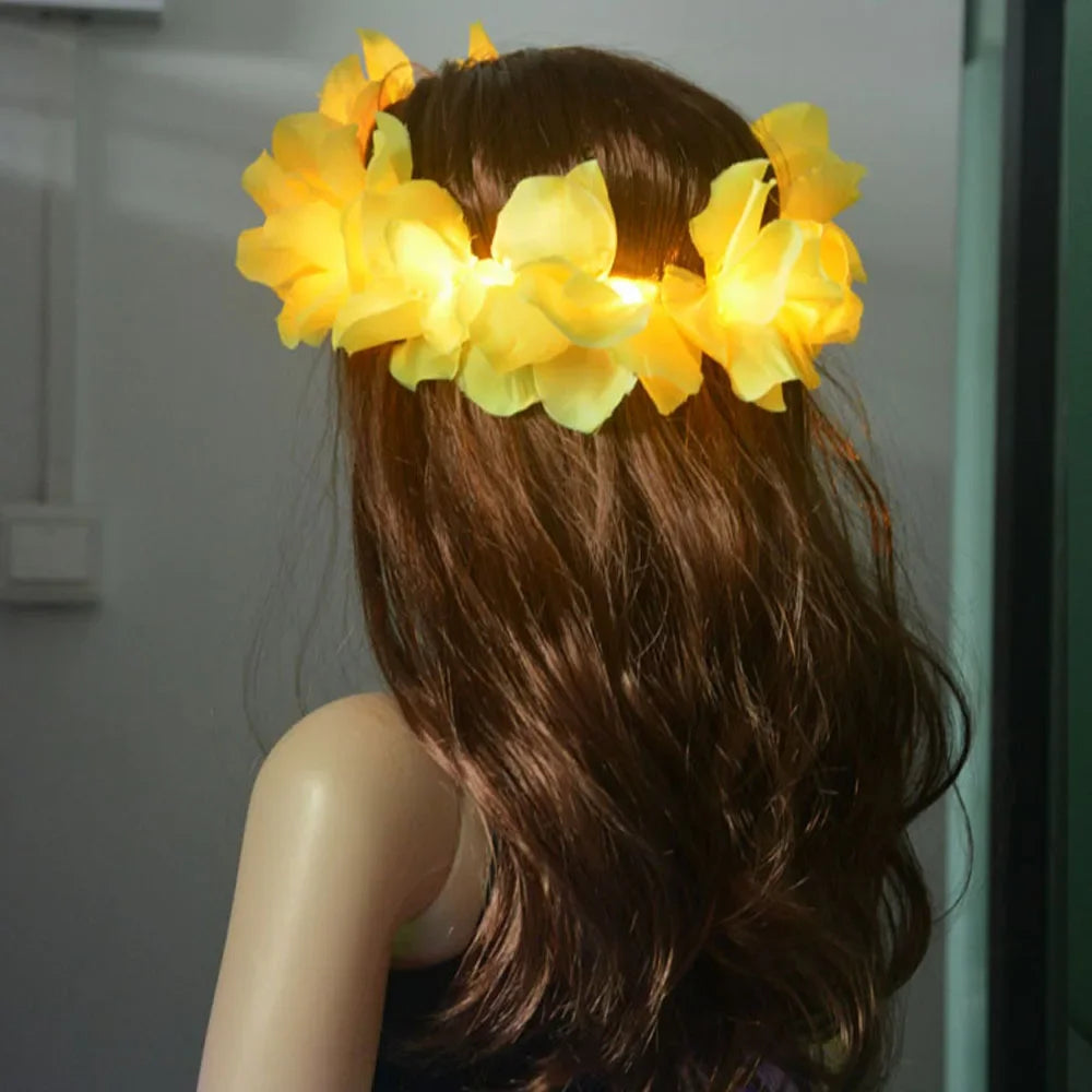 Diadema LED hawaiana con flores para fiestas y bodas