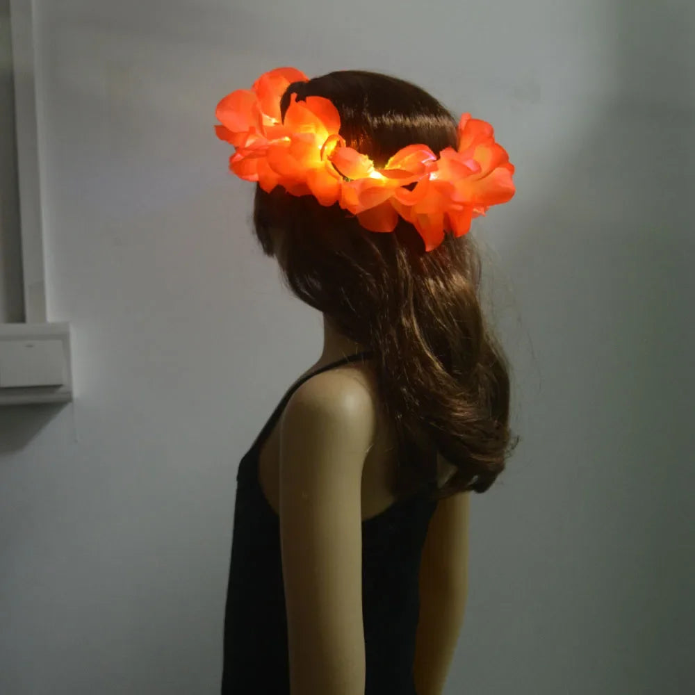 Diadema LED hawaiana con flores para fiestas y bodas
