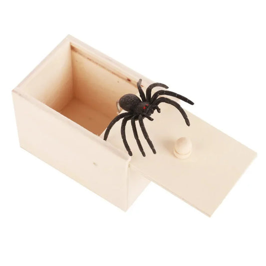 Araña de simulación en caja de madera – juguete de broma para Halloween