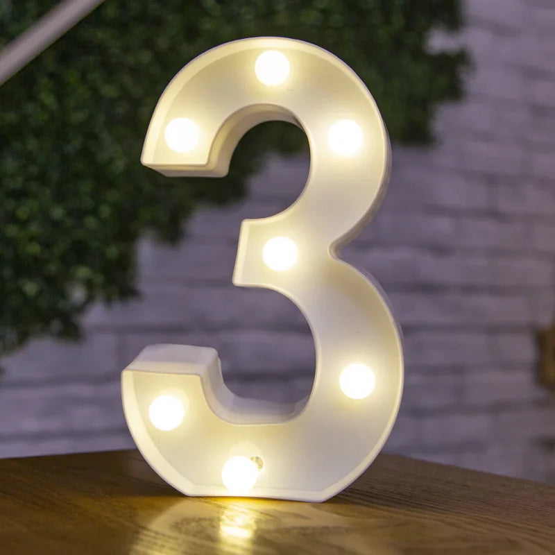Lámparas LED con forma de alfabeto y números para bodas y cumpleaños