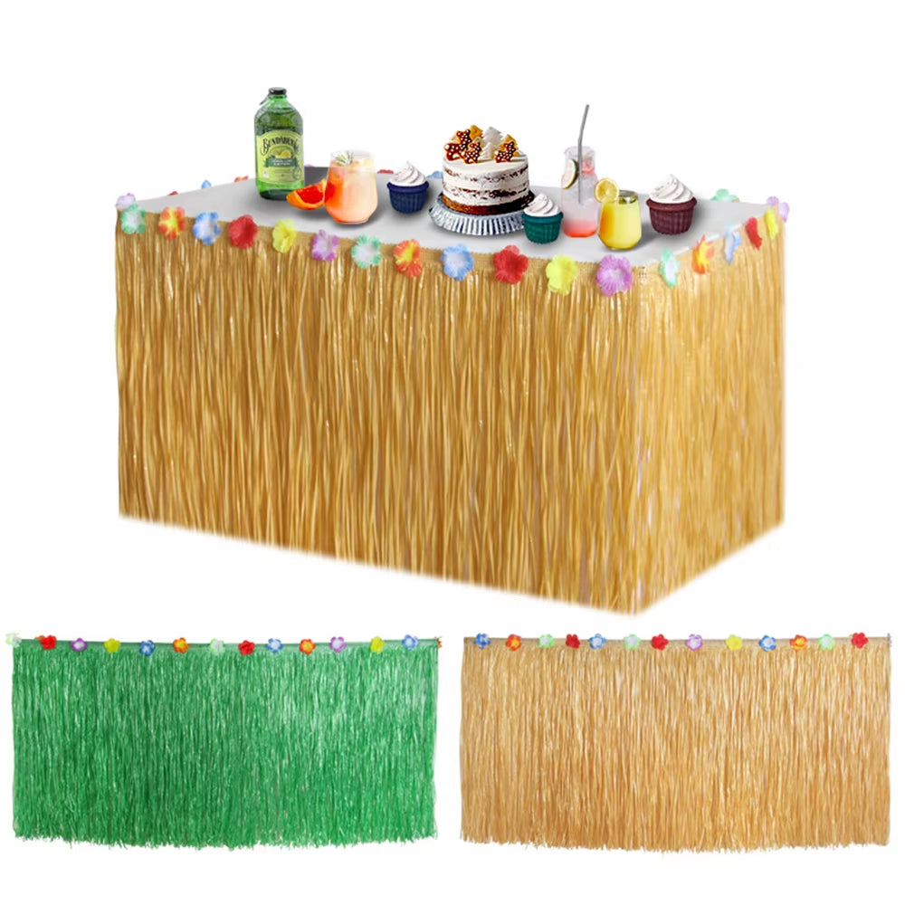 Falda de mesa hawaiana de paja para fiestas tropicales