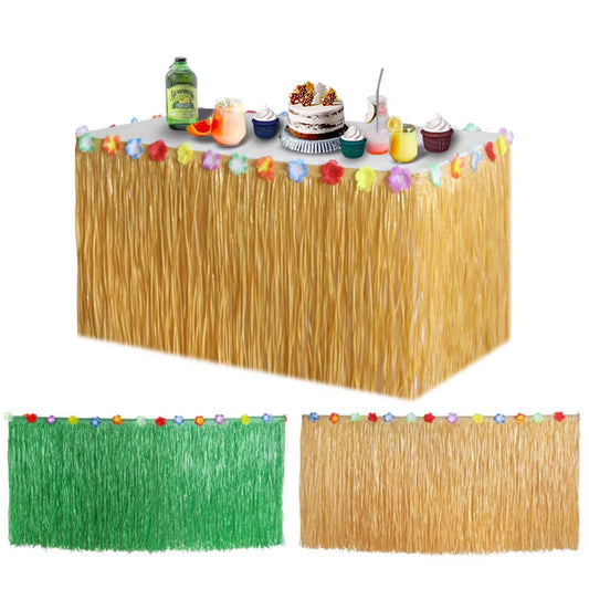Falda de mesa hawaiana de paja para fiestas tropicales