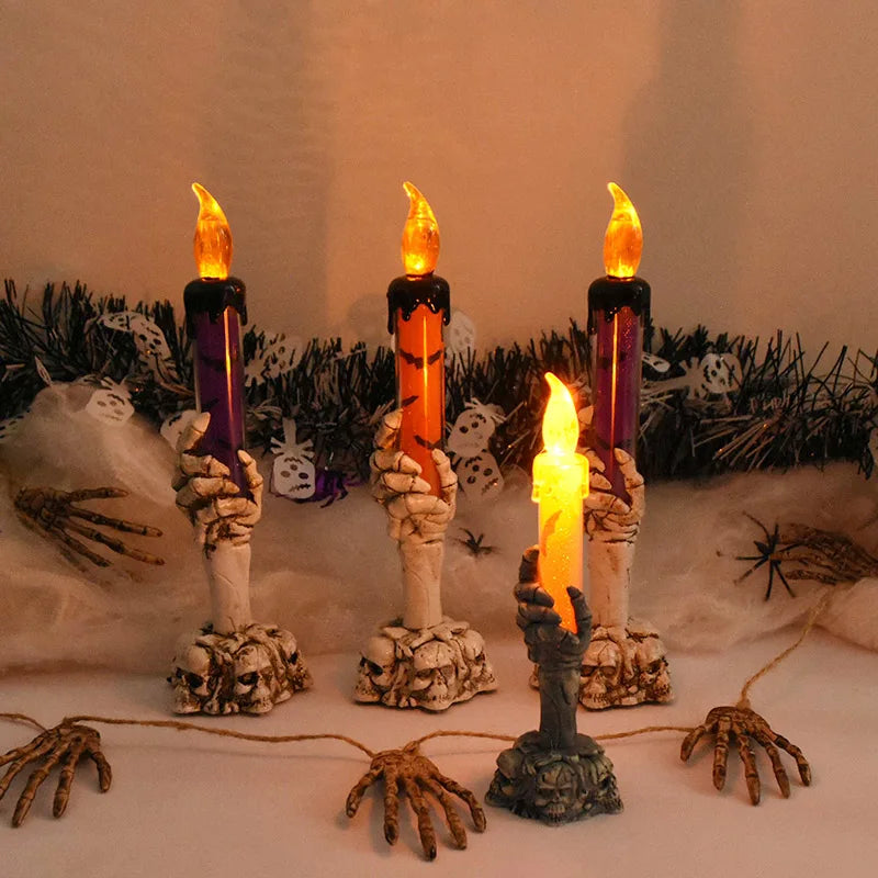 Velas LED de Halloween en forma de manos de fantasma – accesorios de terror para fiestas