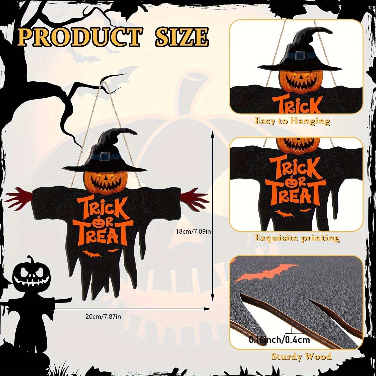 Cartel colgante de Halloween con diseño de calabaza – adorno para puerta o pared