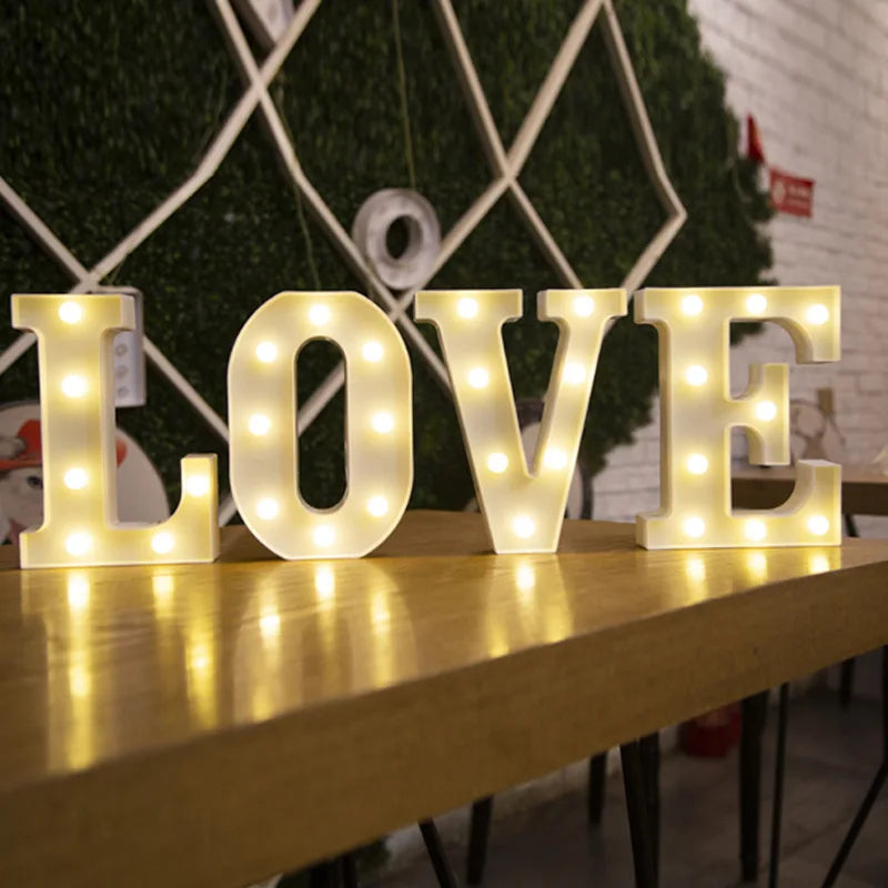 Lámparas LED con forma de alfabeto y números para bodas y cumpleaños