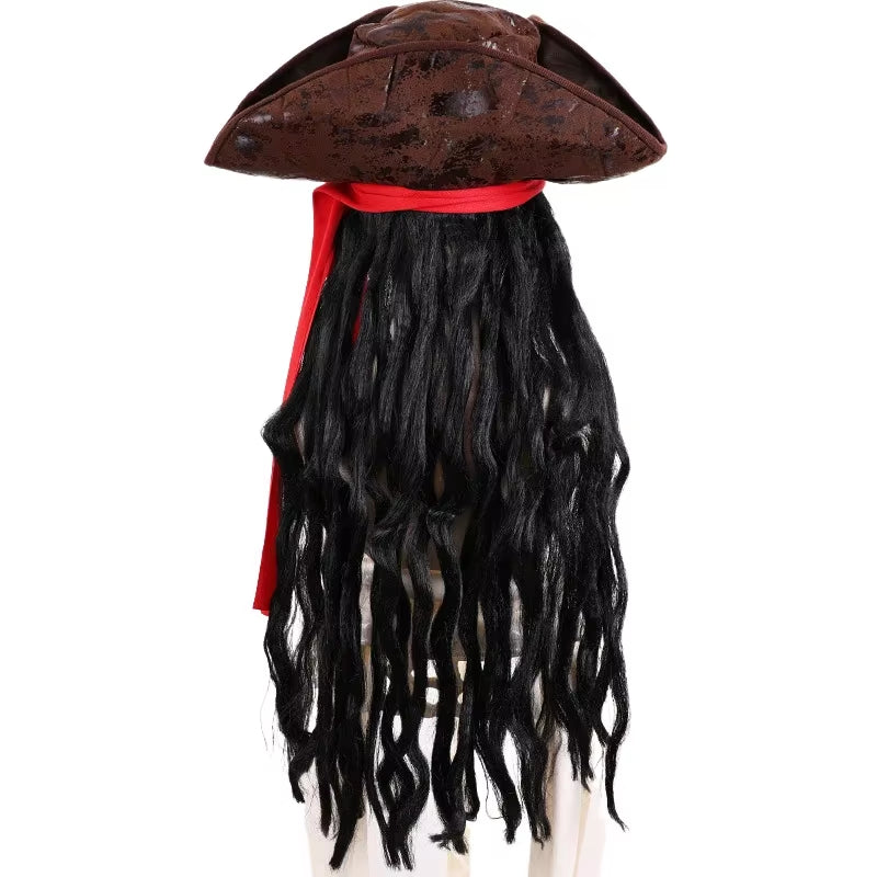 Peluca con sombrero de Pirata del Caribe – estilo Jack Sparrow para adultos