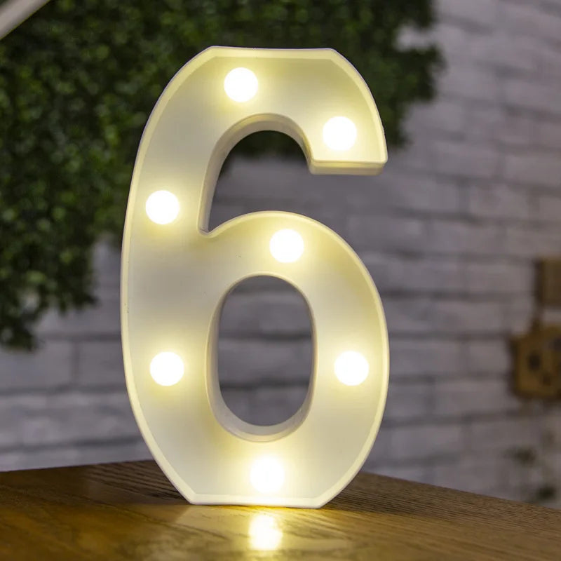Lámparas LED con forma de alfabeto y números para bodas y cumpleaños