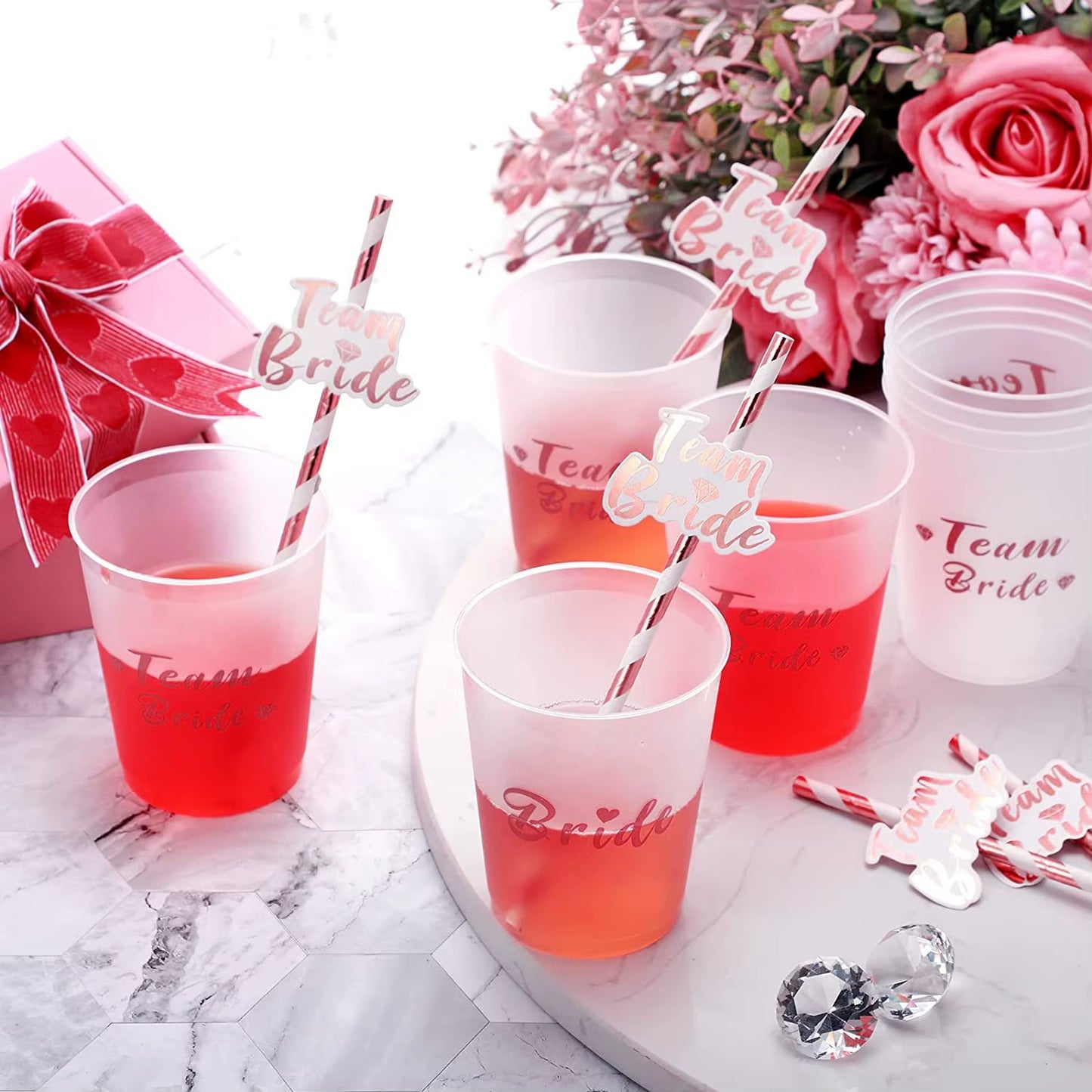 Vasos de plástico para despedida de soltera – Equipo de la novia