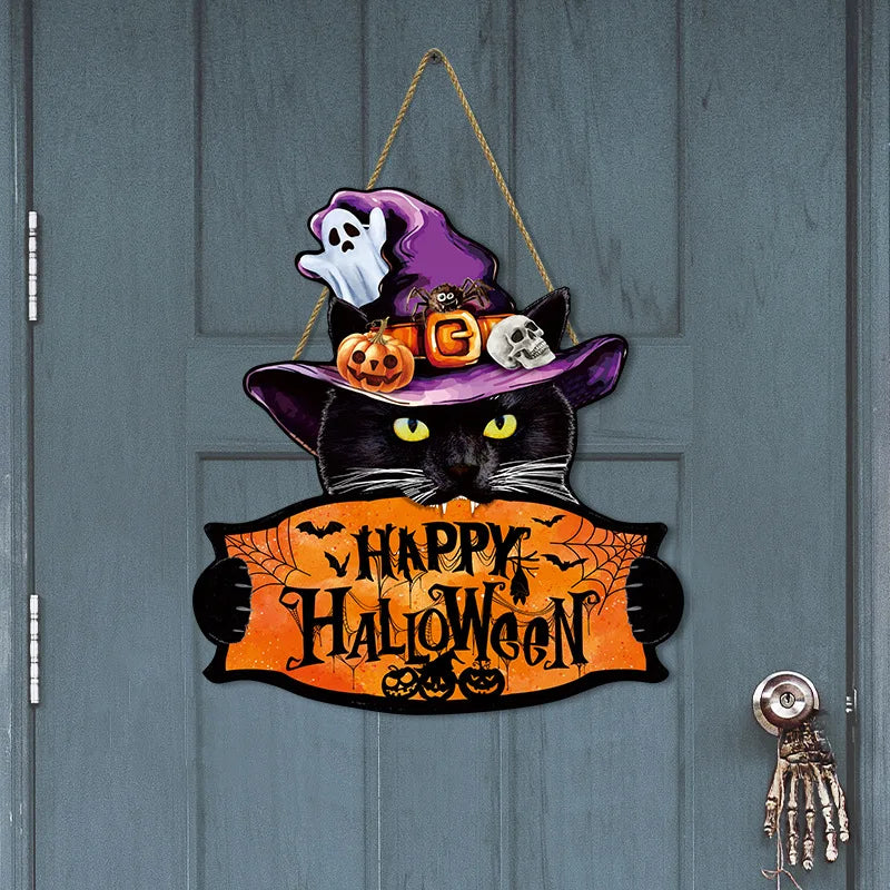 Cartel colgante de Halloween con diseño de calabaza – adorno para puerta o pared