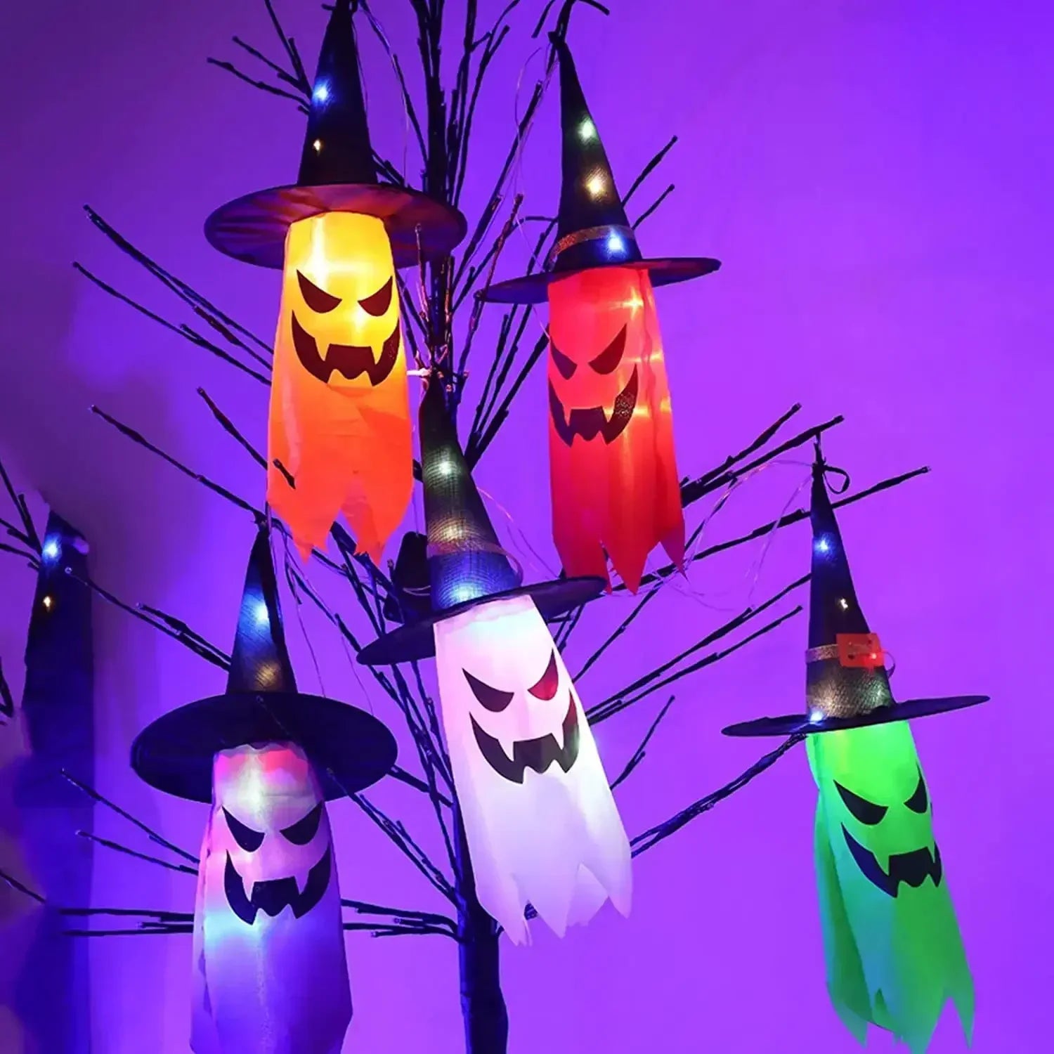Luces colgantes de sombrero de bruja LED para decoración de Halloween