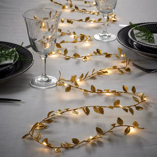  Guirnalda de Luces Doradas con Hojas Artificiales para Bodas y Fiestas